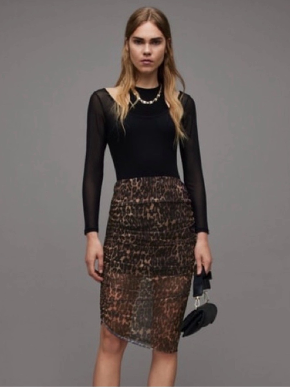 All Saints NORA LEOPARD PRINT MESH MIDI SKIRT Size 6